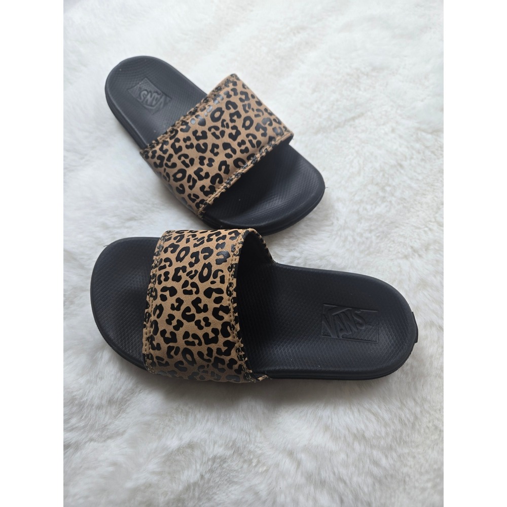 Vans La Costa Slide-On Leopard Print Black Tan Sandals Kids Size 2.0 US